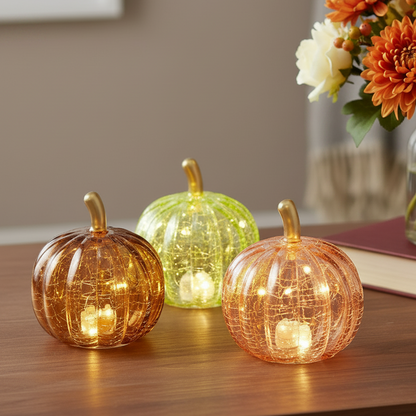 Small Bronze Glass LED Pumpkin