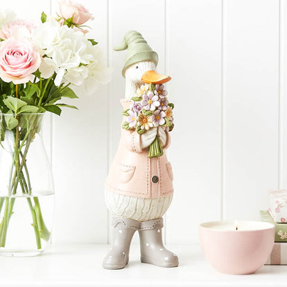 Duck in Pink Coat with Flower Bunch