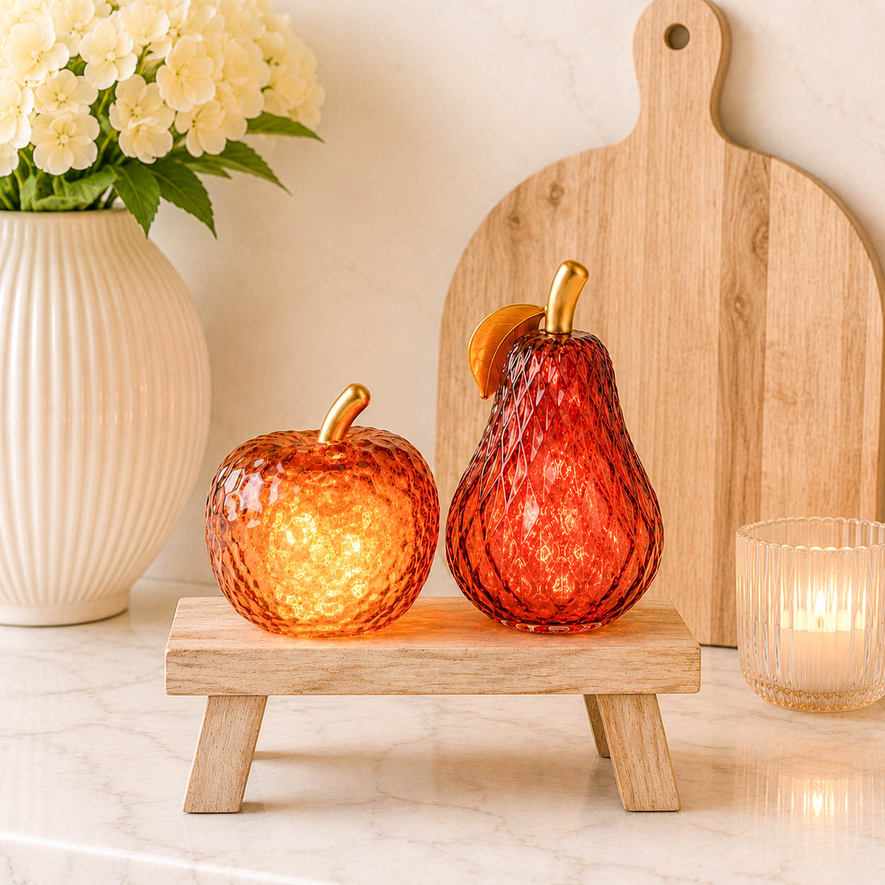 Small Red Textured Glass LED Pear