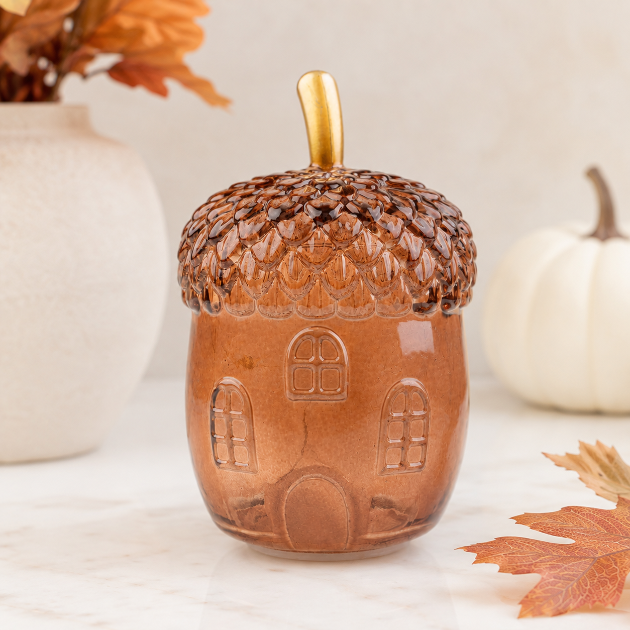 Small Amber Glass LED Acorn