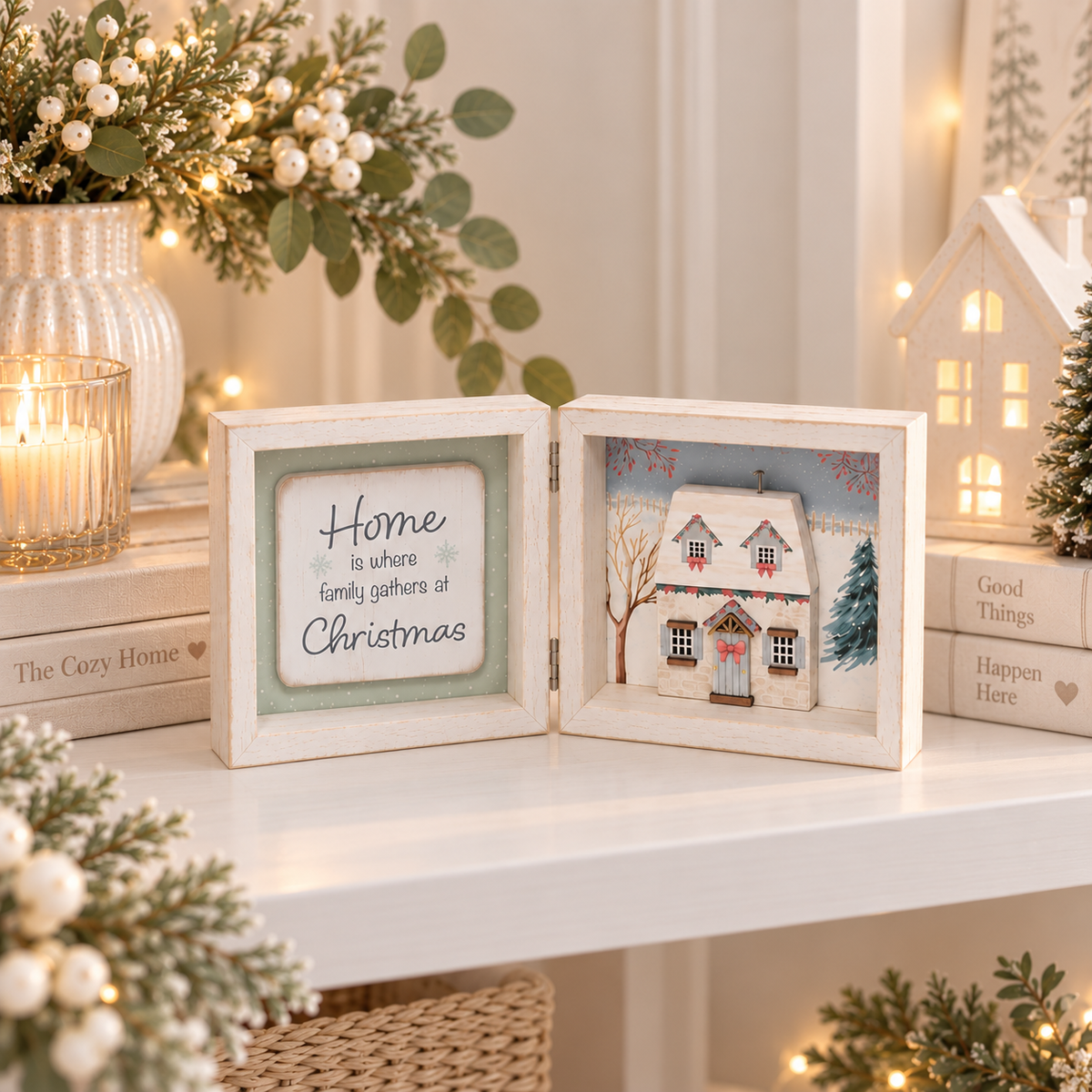 Cosy Christmas Cottage Sentiment Double Frame