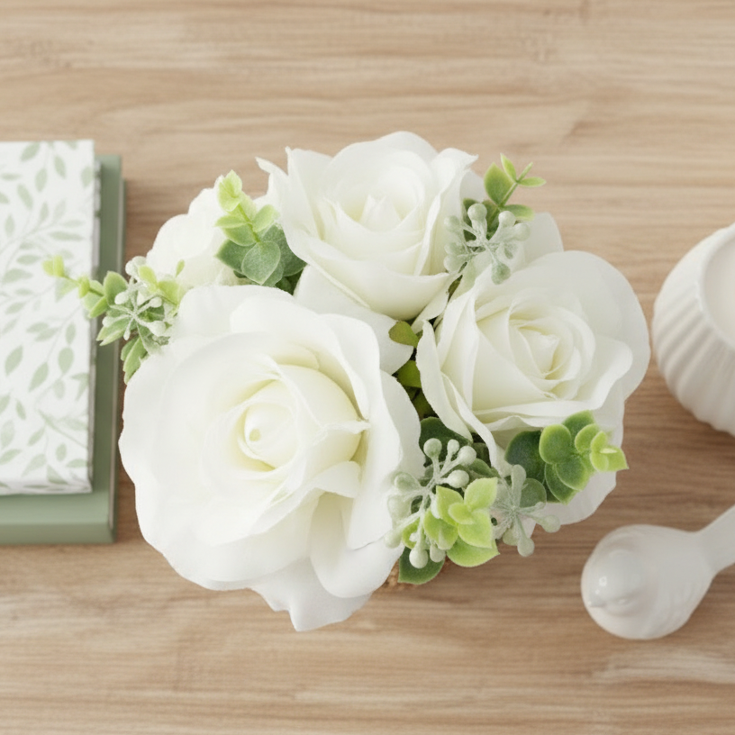 White Roses in Seagrass Basket