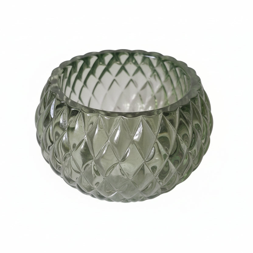 Vintage Green Diamond Cut Glass Tealight Holder