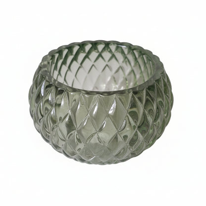 Vintage Green Diamond Cut Glass Tealight Holder