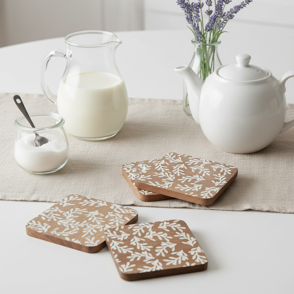 Leaf Design Coasters Set of 4