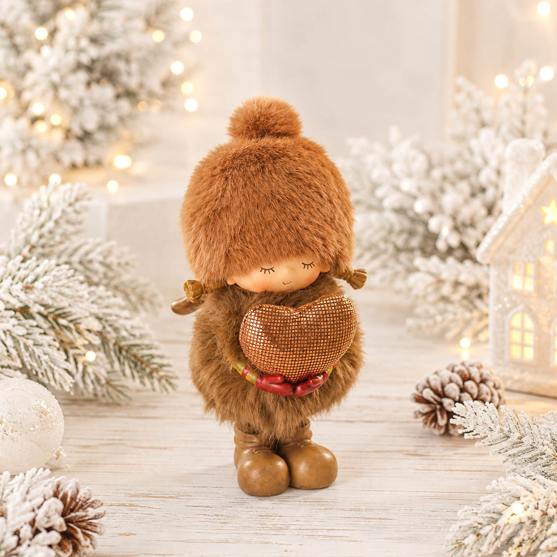 Winter Woodland Standing Girl with Heart