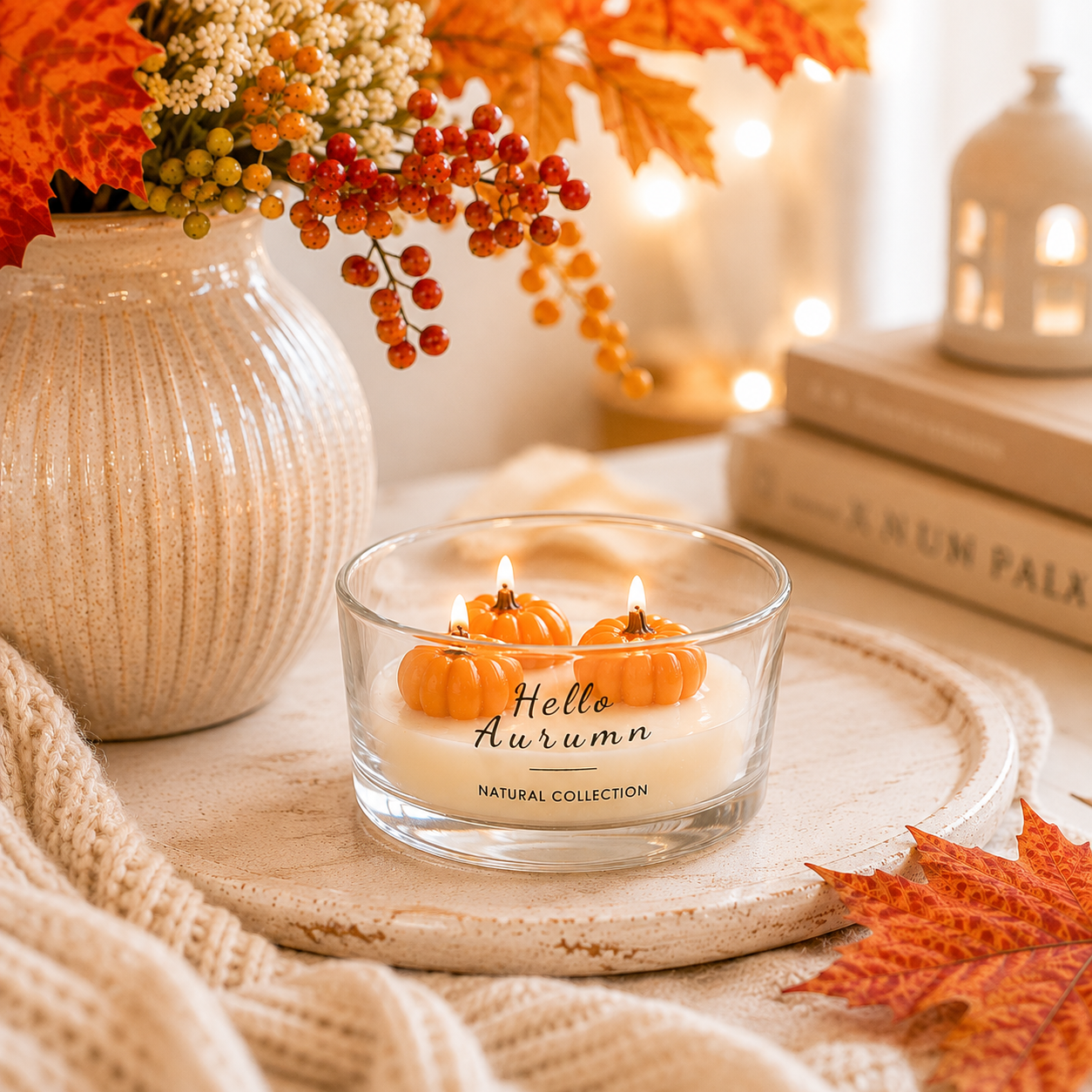 BACK AUG Hello Autumn Pumpkin Shaped Candle Set of 2