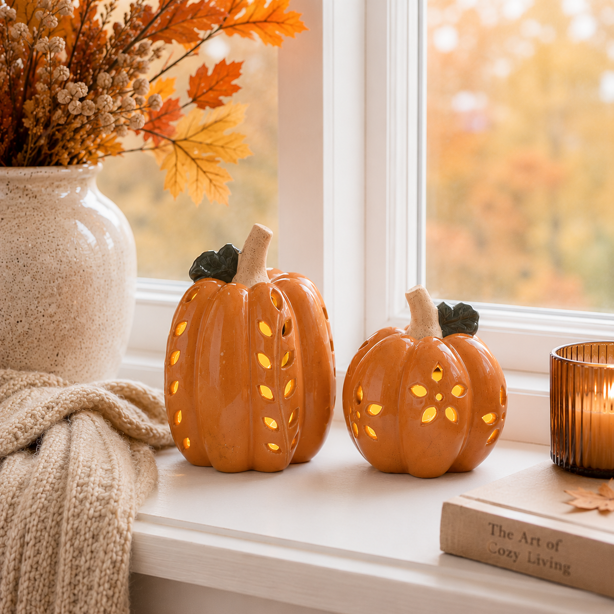 Orange LED Pumpkin with Open Pattern Detail