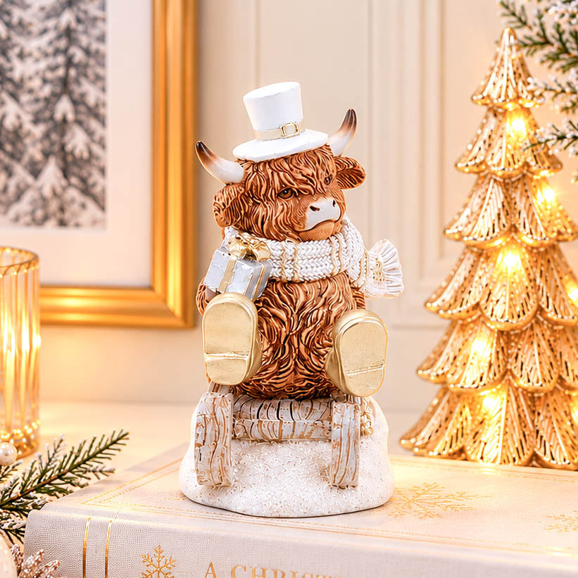 Christmas Highland Cow on Sledge