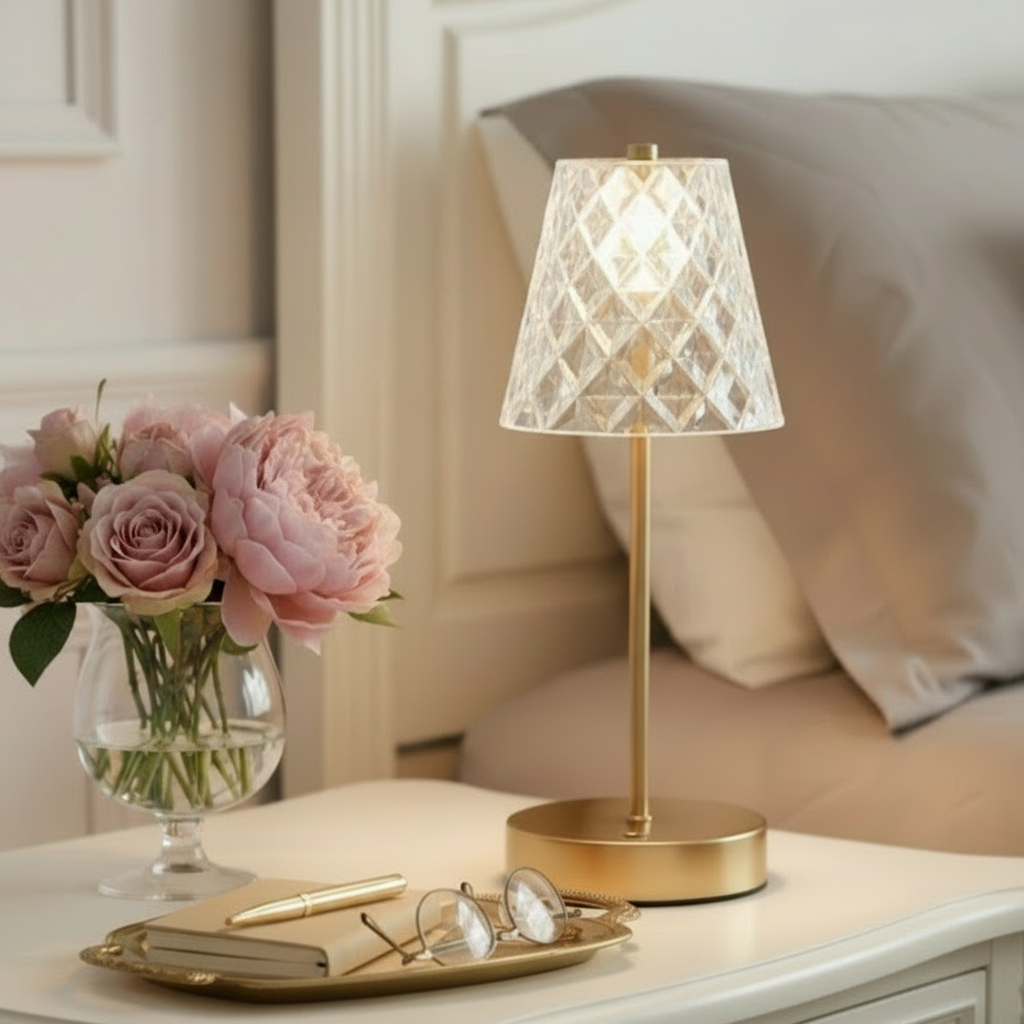 Bronze USB Touch Table Lamp with Glass Shade