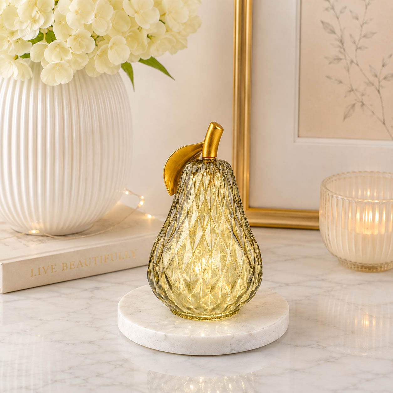 Small Green Textured Glass LED Pear