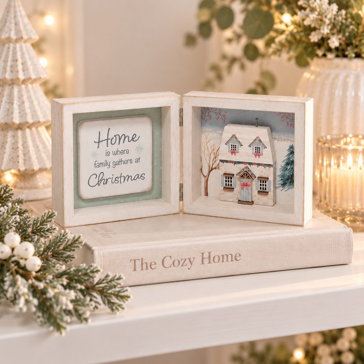 Cosy Christmas Cottage Sentiment Double Frame