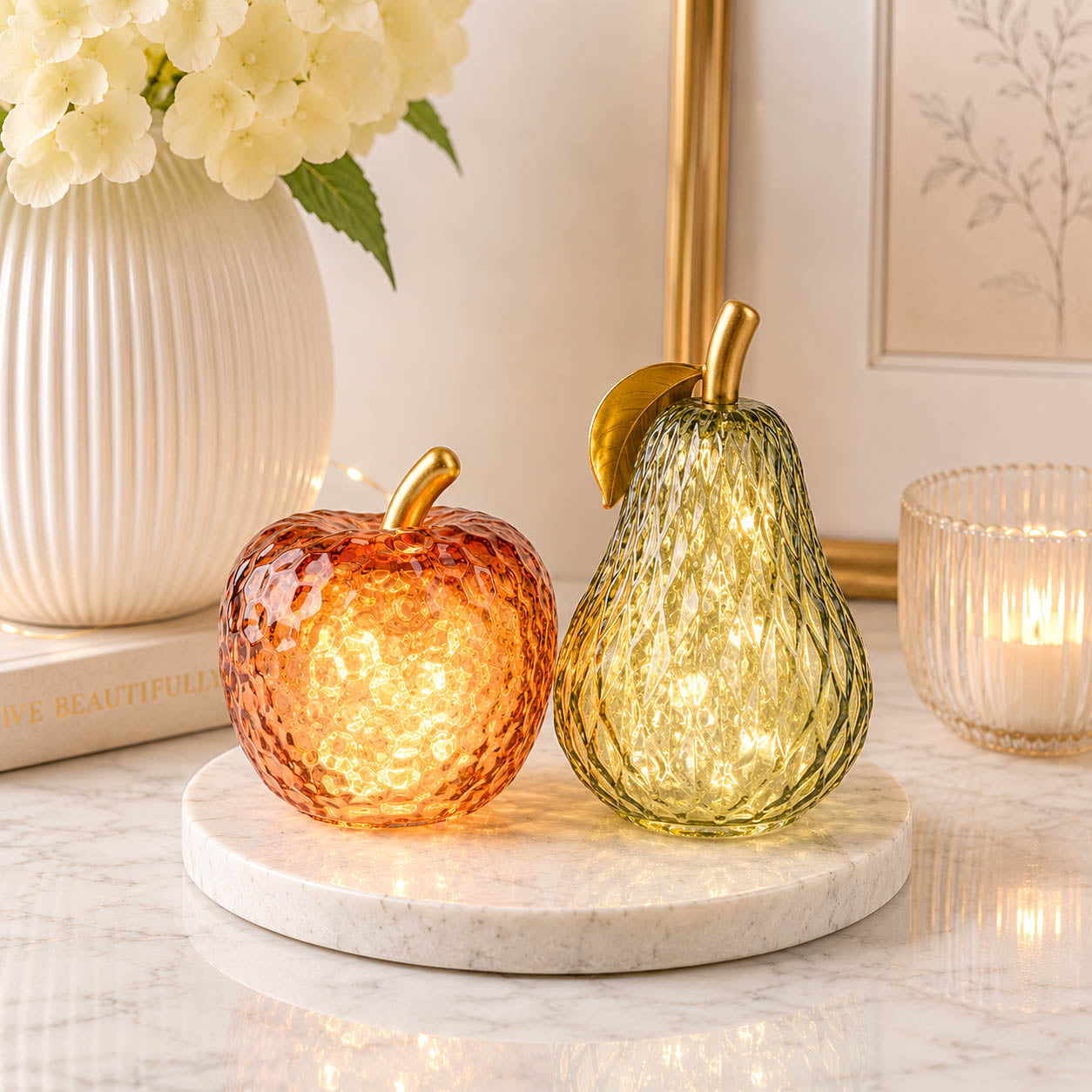Small Green Textured Glass LED Pear