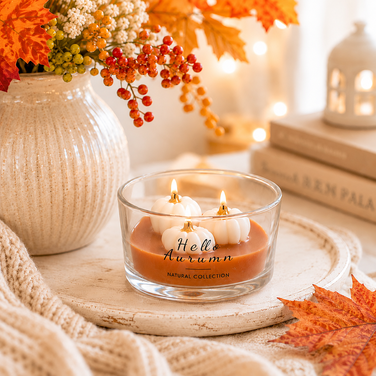 BACK AUG Hello Autumn Pumpkin Shaped Candle Set of 2