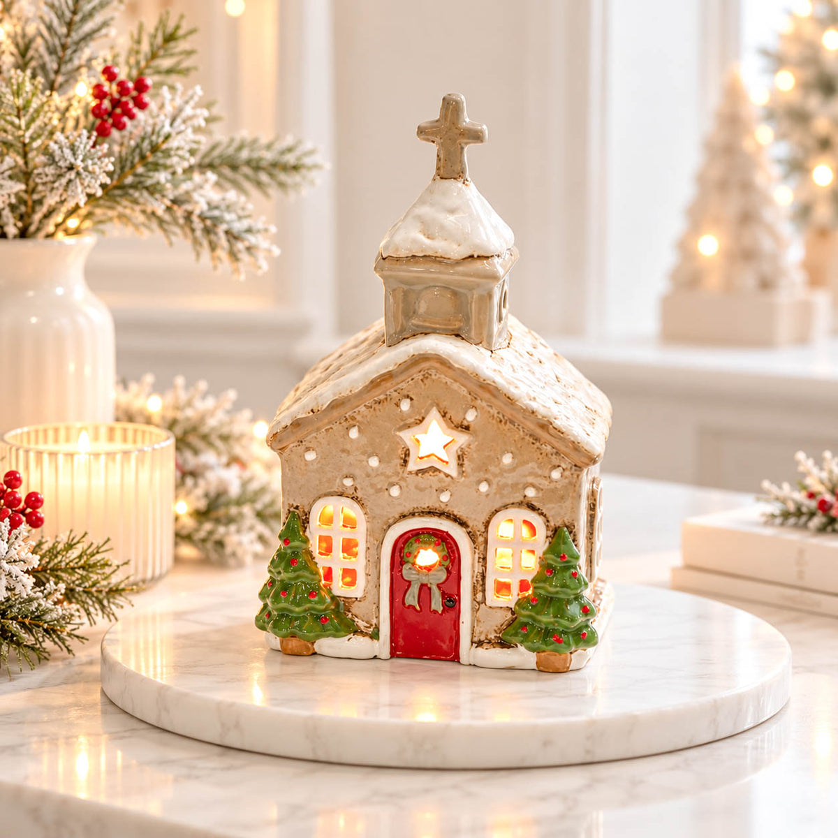 Festive Stoneware Tealight Church