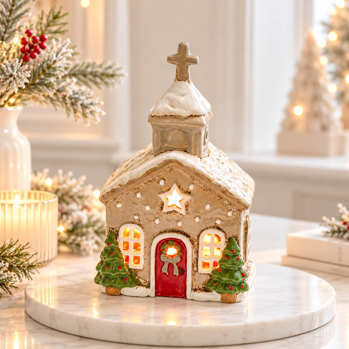 Festive Stoneware Tealight Church