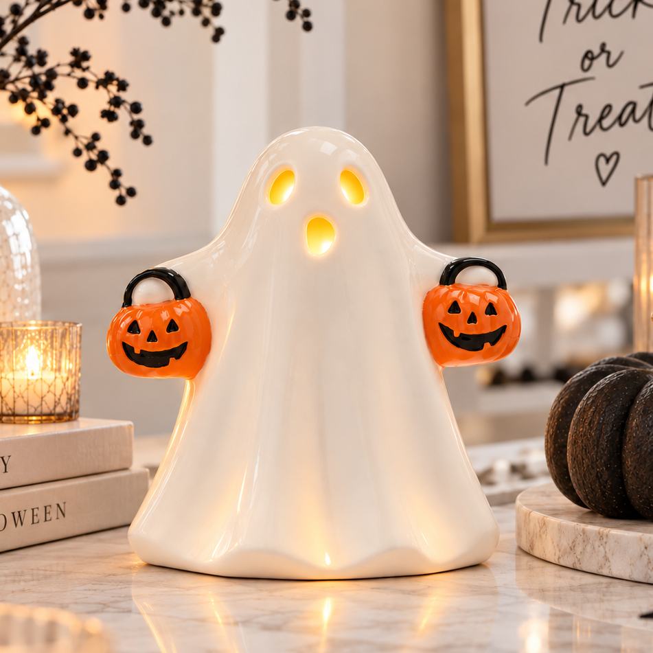 Ghost with Pumpkins LED Ornament