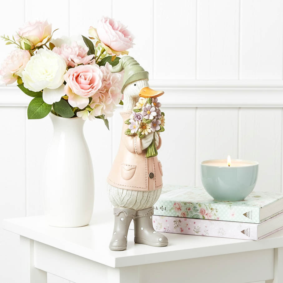 Duck in Pink Coat with Flower Bunch