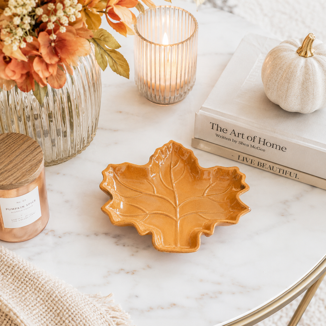 Autumnal Orange Leaf Shape Plate