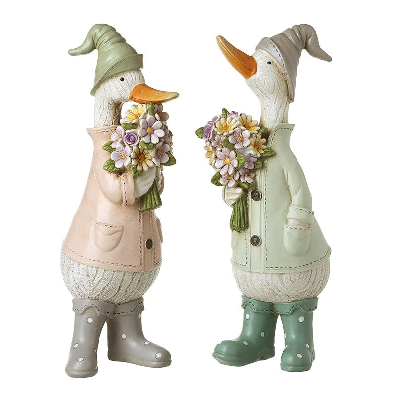 Duck in Green Coat with Flower Bunch