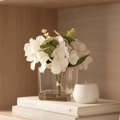 White Hydrangea in Square Vase 17cm