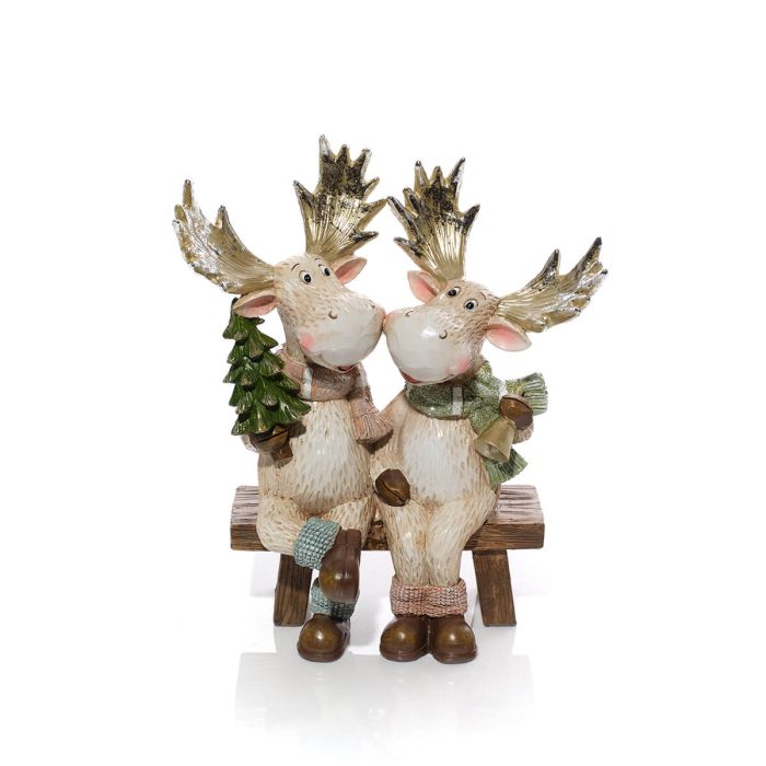 Nordic Moose Couple on Bench