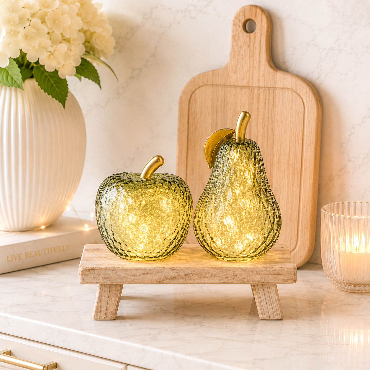 Small Green Textured Glass LED Apple