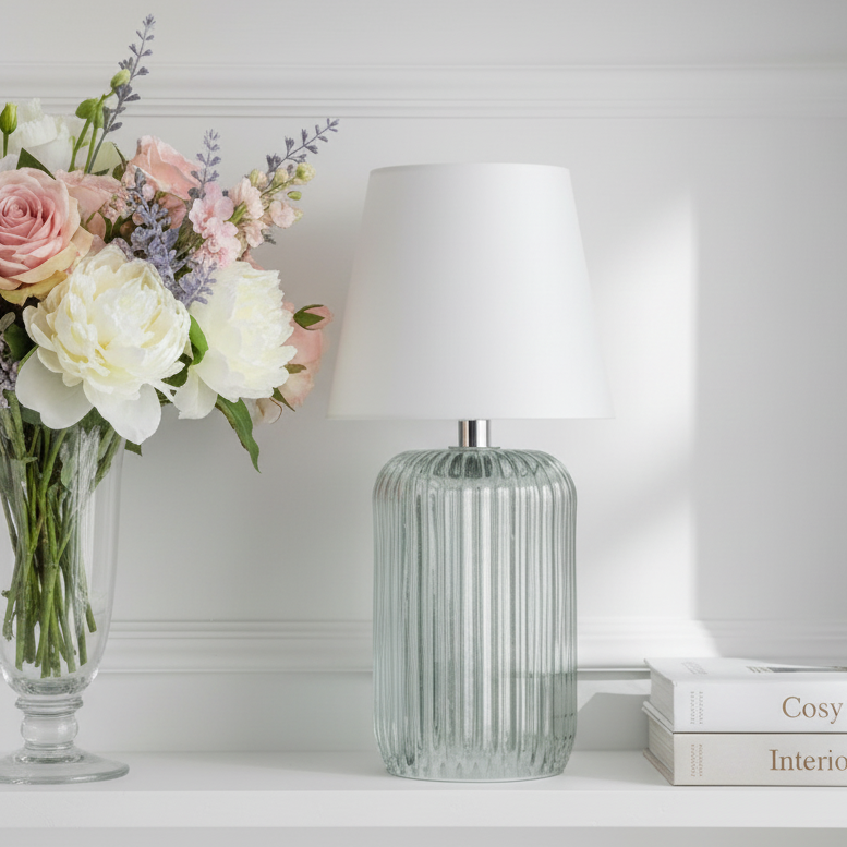 Clear Ridged Glass USB Touch Table Lamp