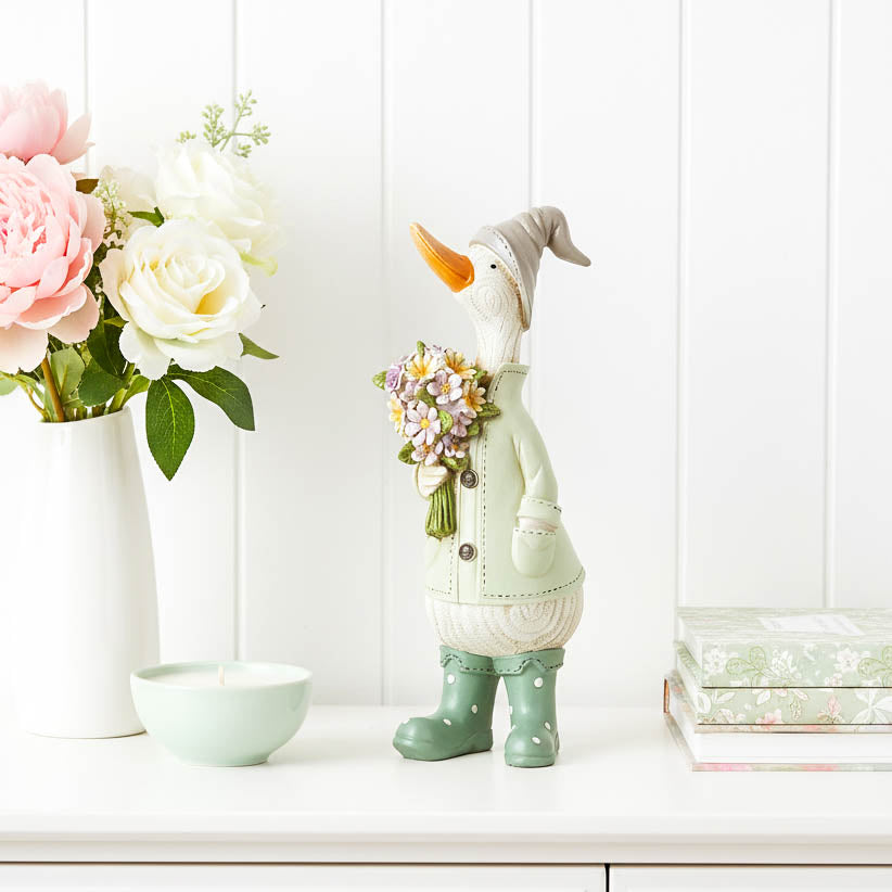 Duck in Green Coat with Flower Bunch
