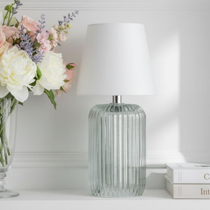 Clear Ridged Glass USB Touch Table Lamp