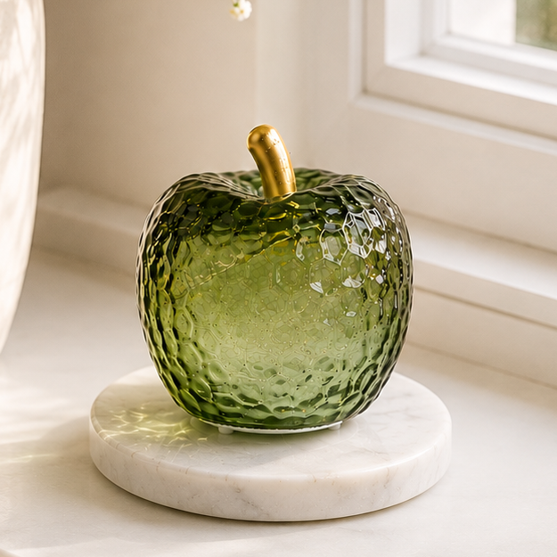 Small Green Textured Glass LED Apple