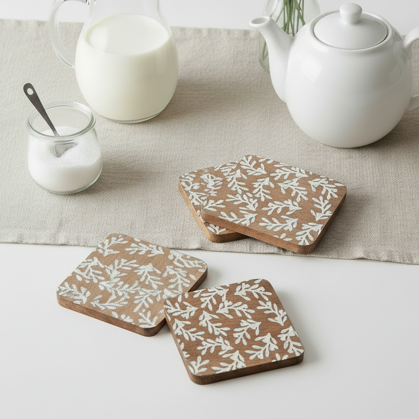 Leaf Design Coasters Set of 4