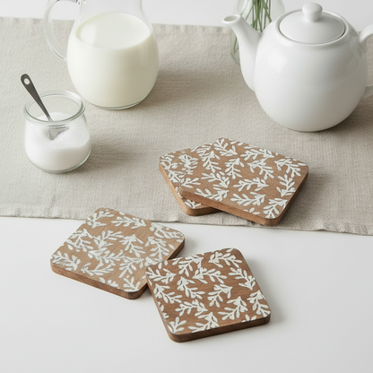 Leaf Design Coasters Set of 4