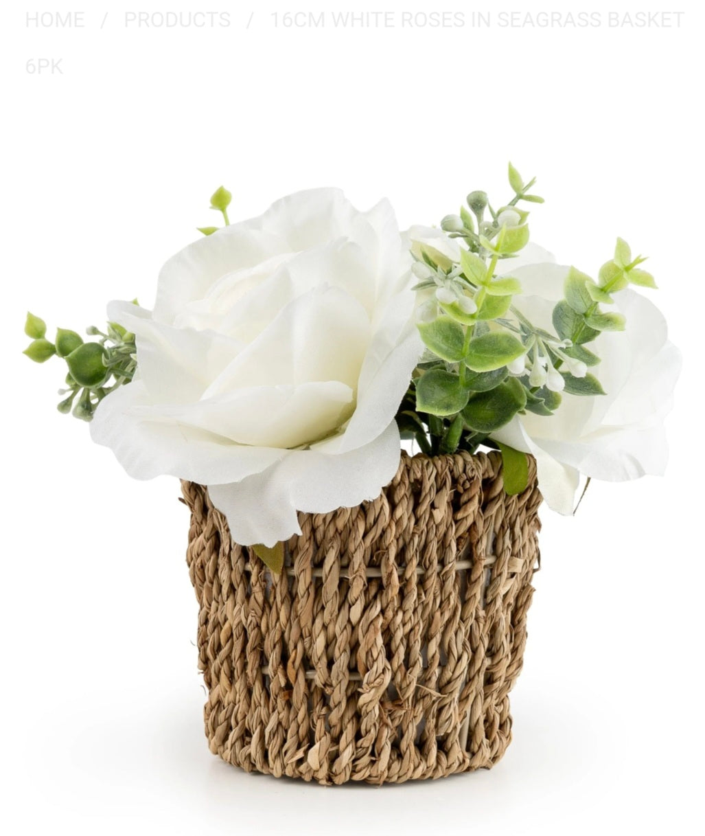 White Roses in Seagrass Basket