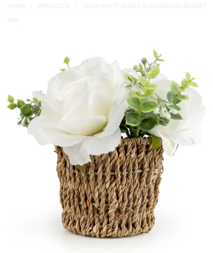 White Roses in Seagrass Basket
