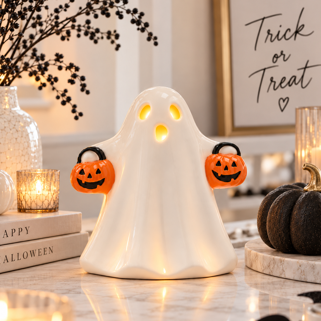 Ghost with Pumpkins LED Ornament
