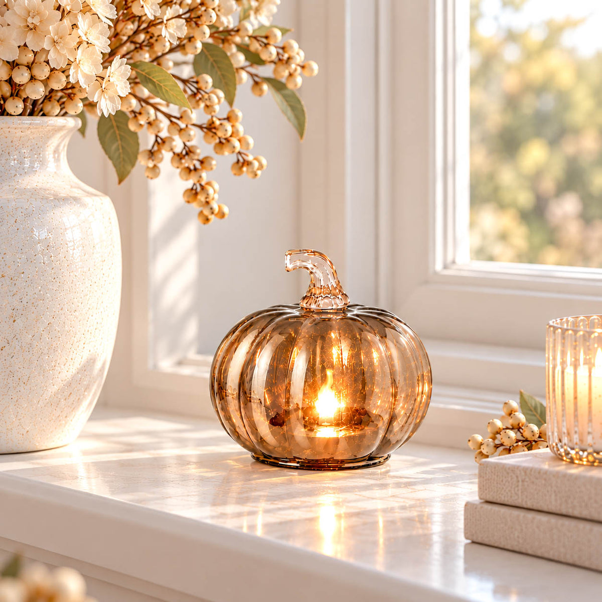 Autumn Light Up Glass Pumpkin