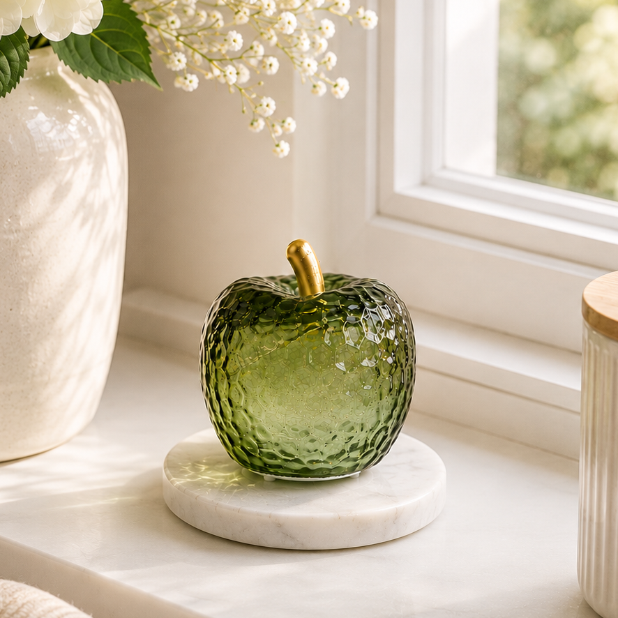 Small Green Textured Glass LED Apple