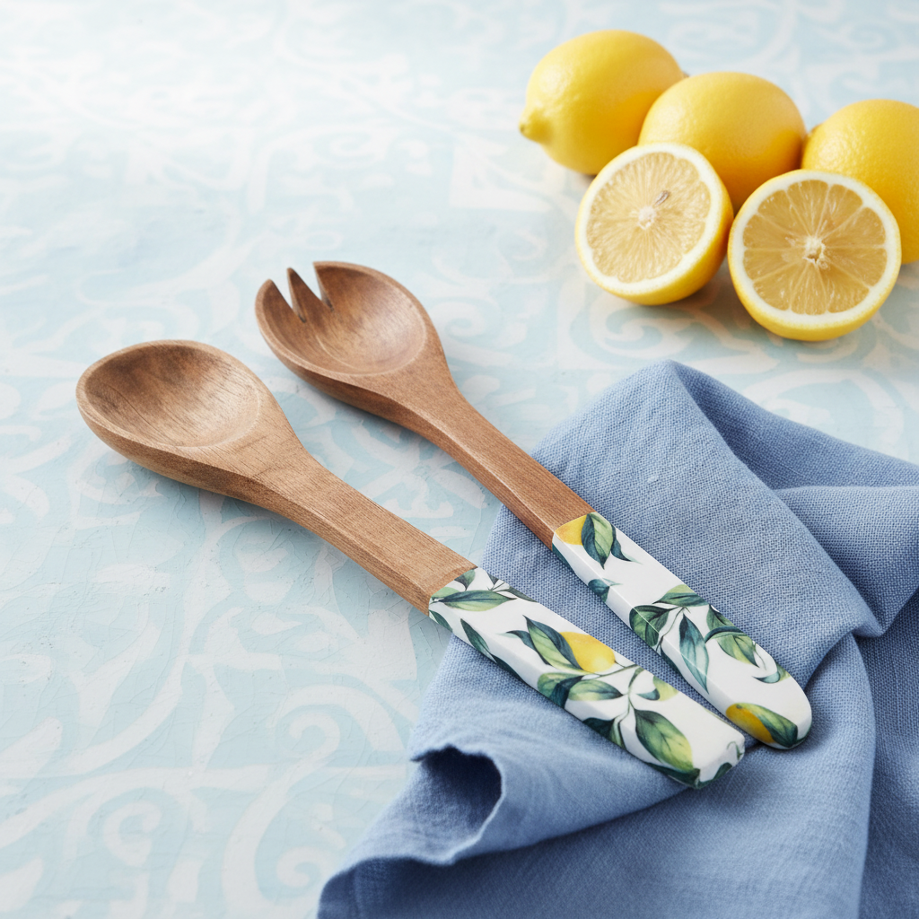 Lemon Mango Wood Fork &amp; Spoon Set