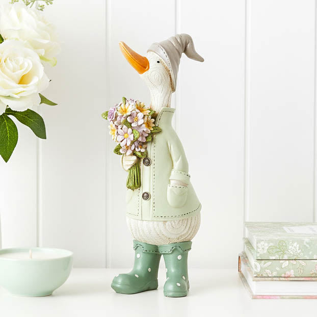 Duck in Green Coat with Flower Bunch