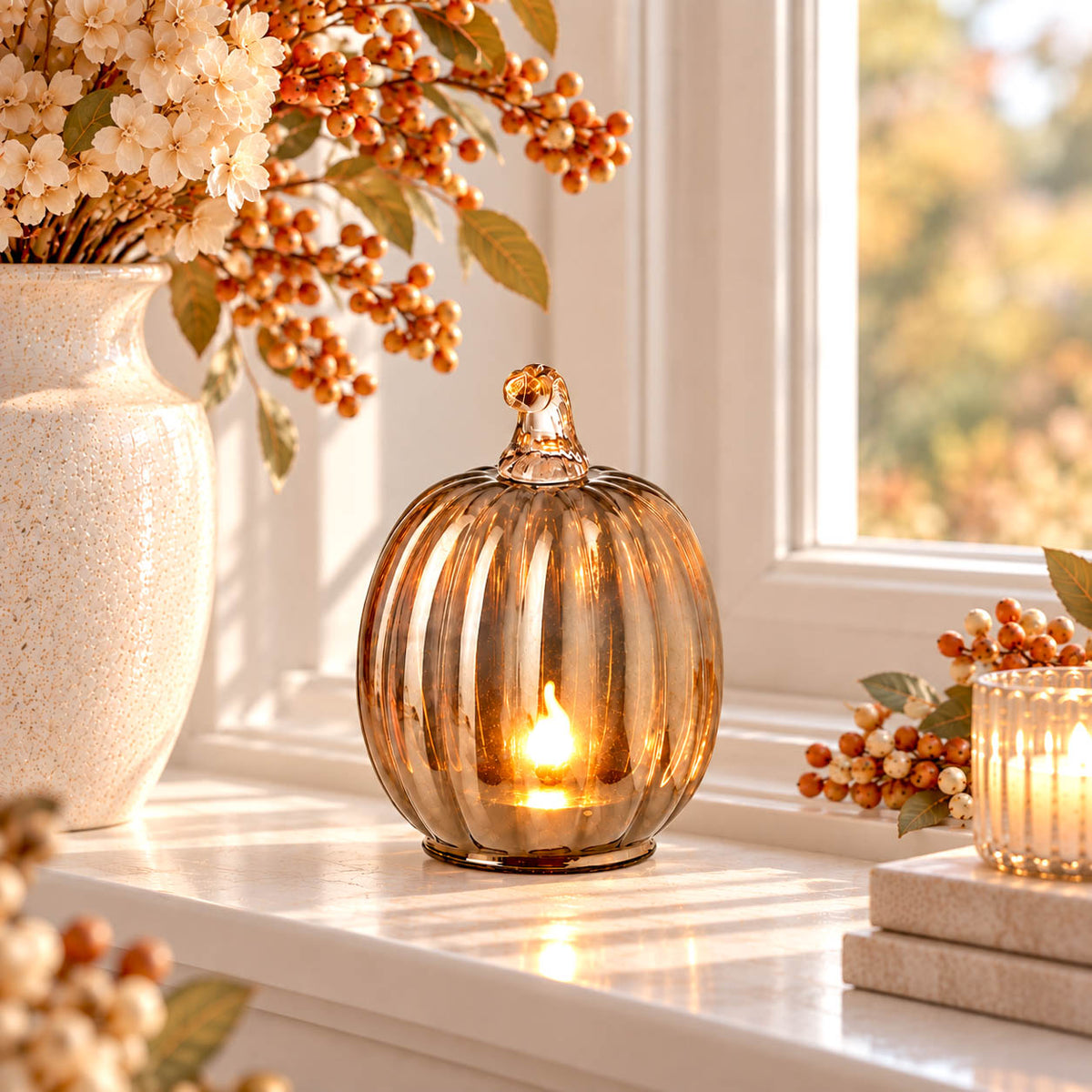 Tall Autumn Light Up Glass Pumpkin
