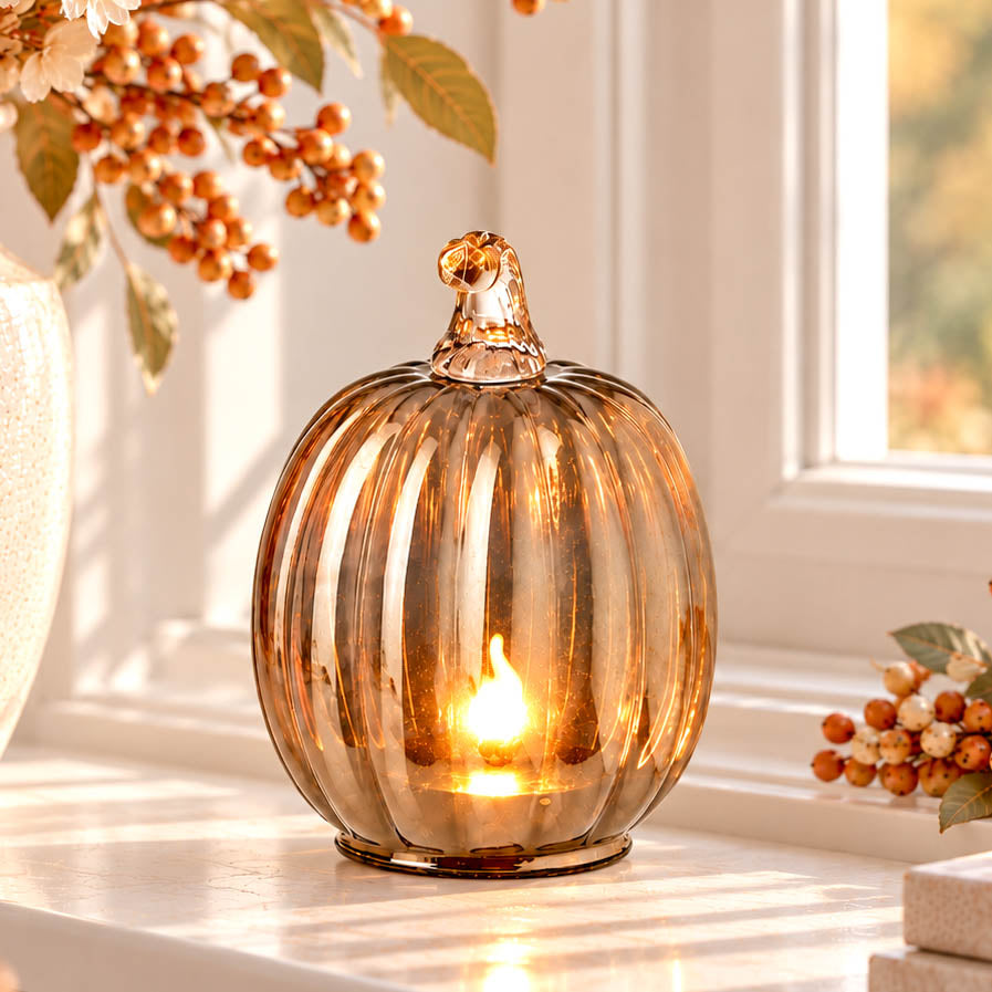 Tall Autumn Light Up Glass Pumpkin