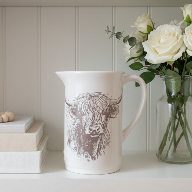 Highland Cow Ceramic Jug
