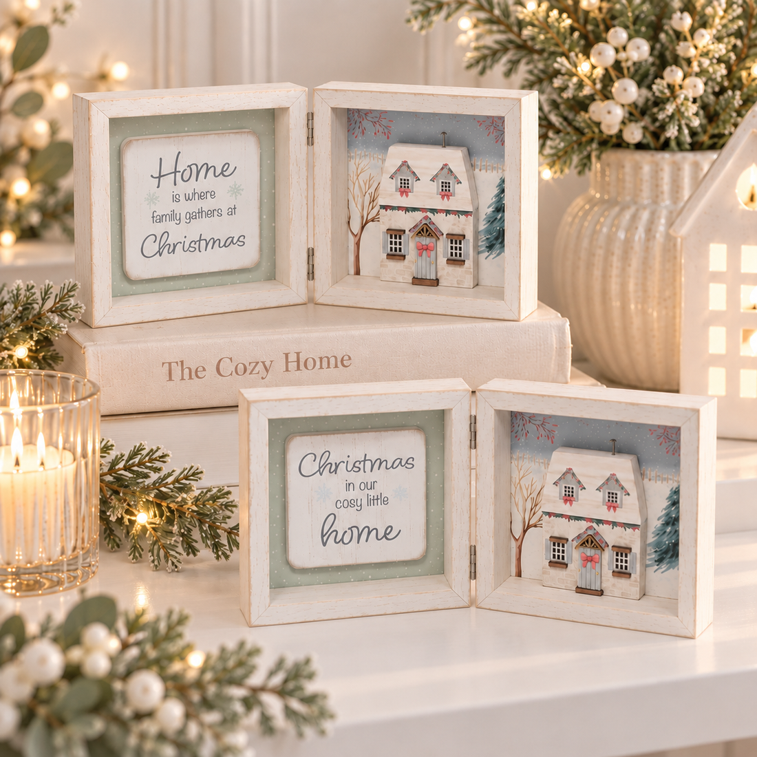 Cosy Christmas Cottage Sentiment Double Frame