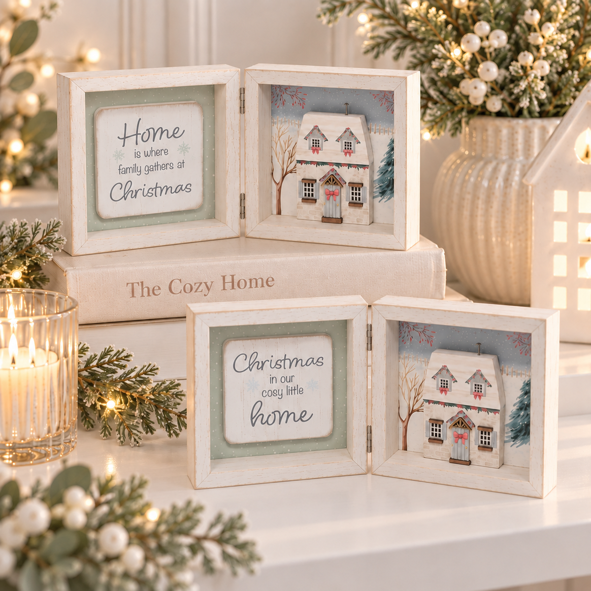 Cosy Christmas Cottage Sentiment Double Frame