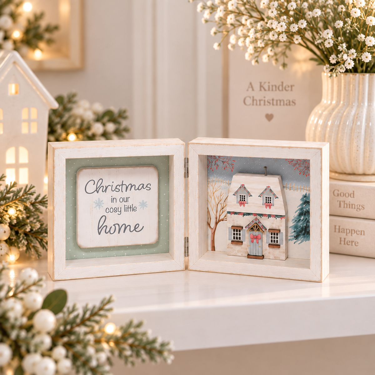Cosy Christmas Cottage Sentiment Double Frame