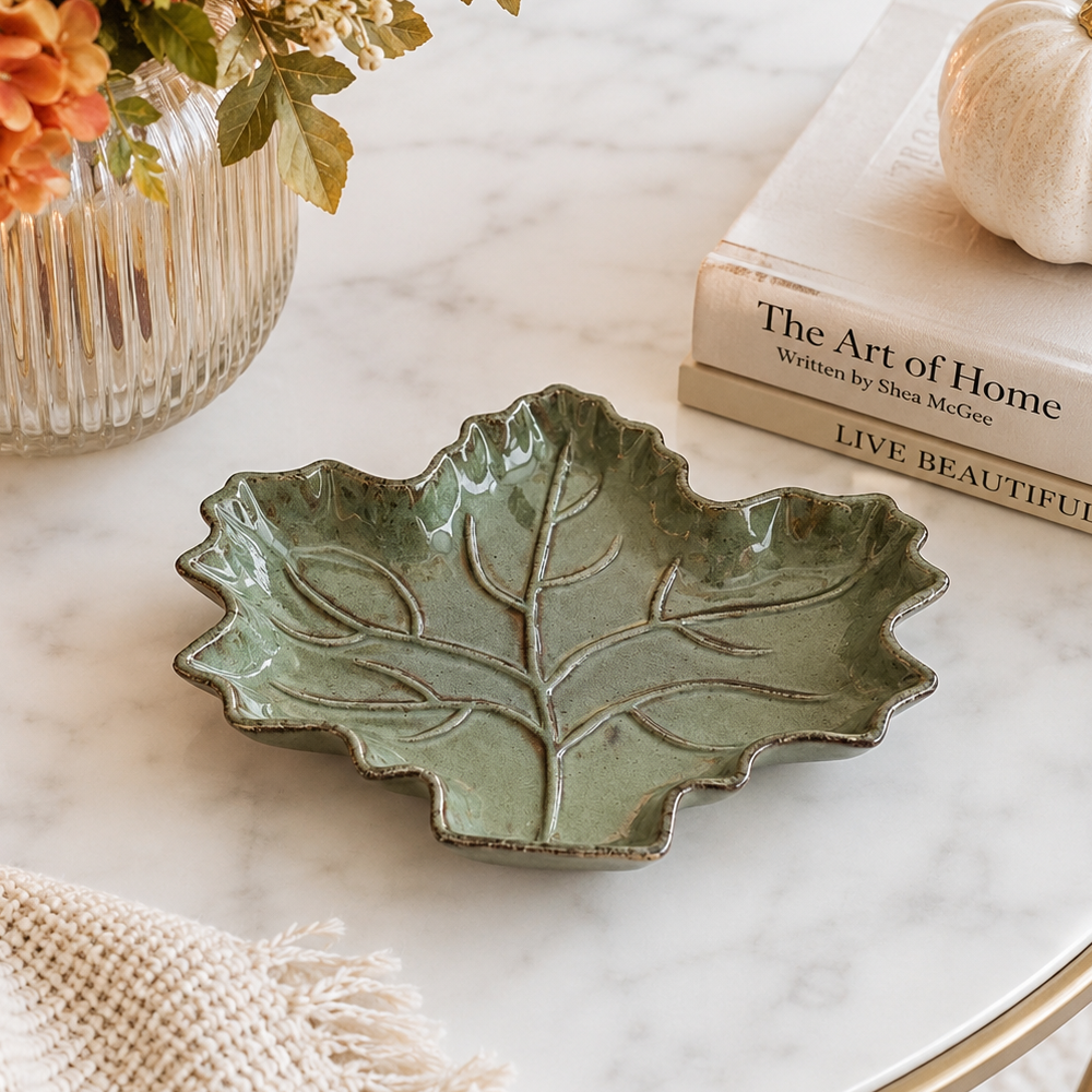 Dark Green Leaf Shape Plate