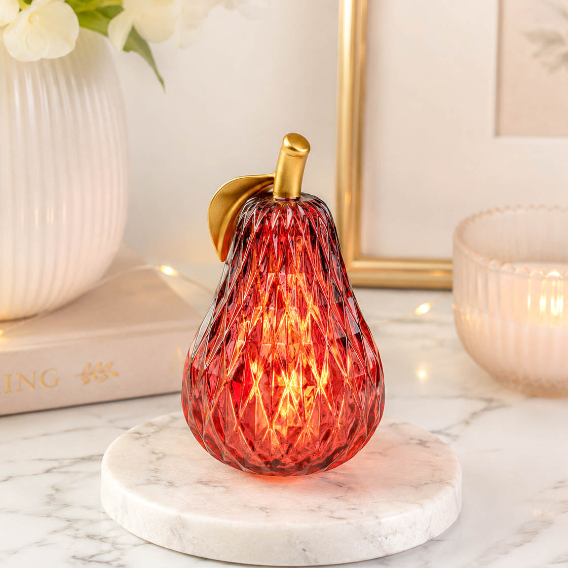 Small Red Textured Glass LED Pear