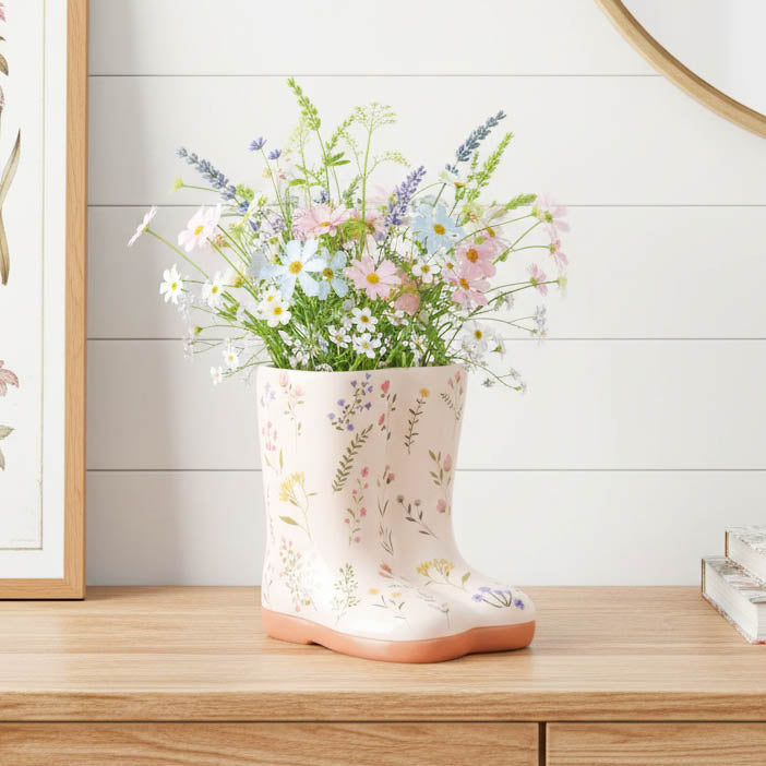 Cottage Garden Floral Welly Boots Vase