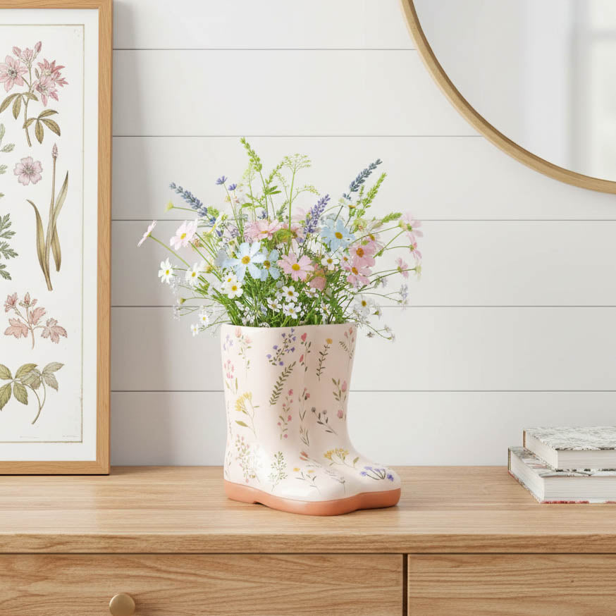 Cottage Garden Floral Welly Boots Vase